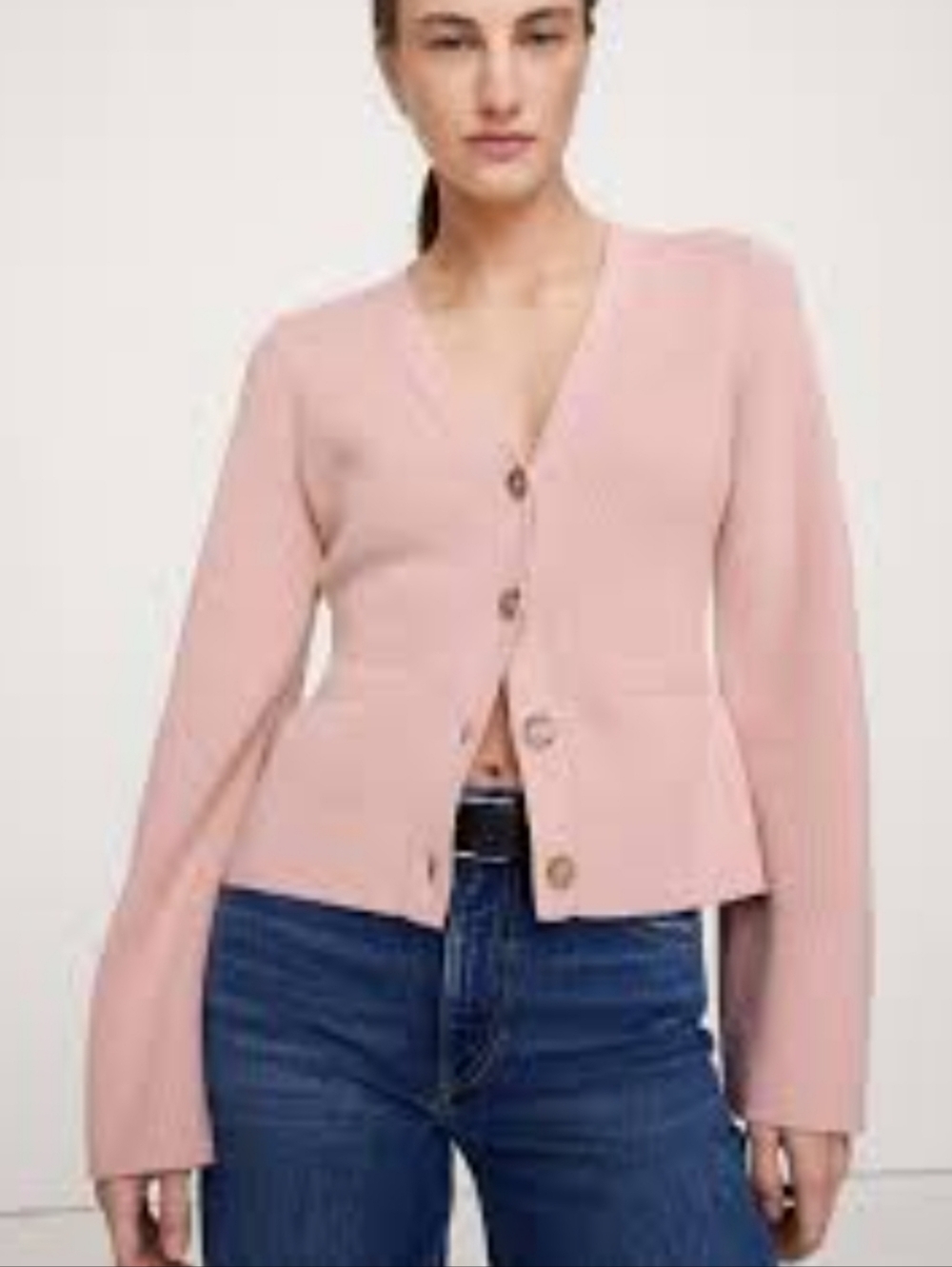 Banana Republic Larkspur Cotton-Silk Flare Sleeve Cardigan Womens XL Blush Color